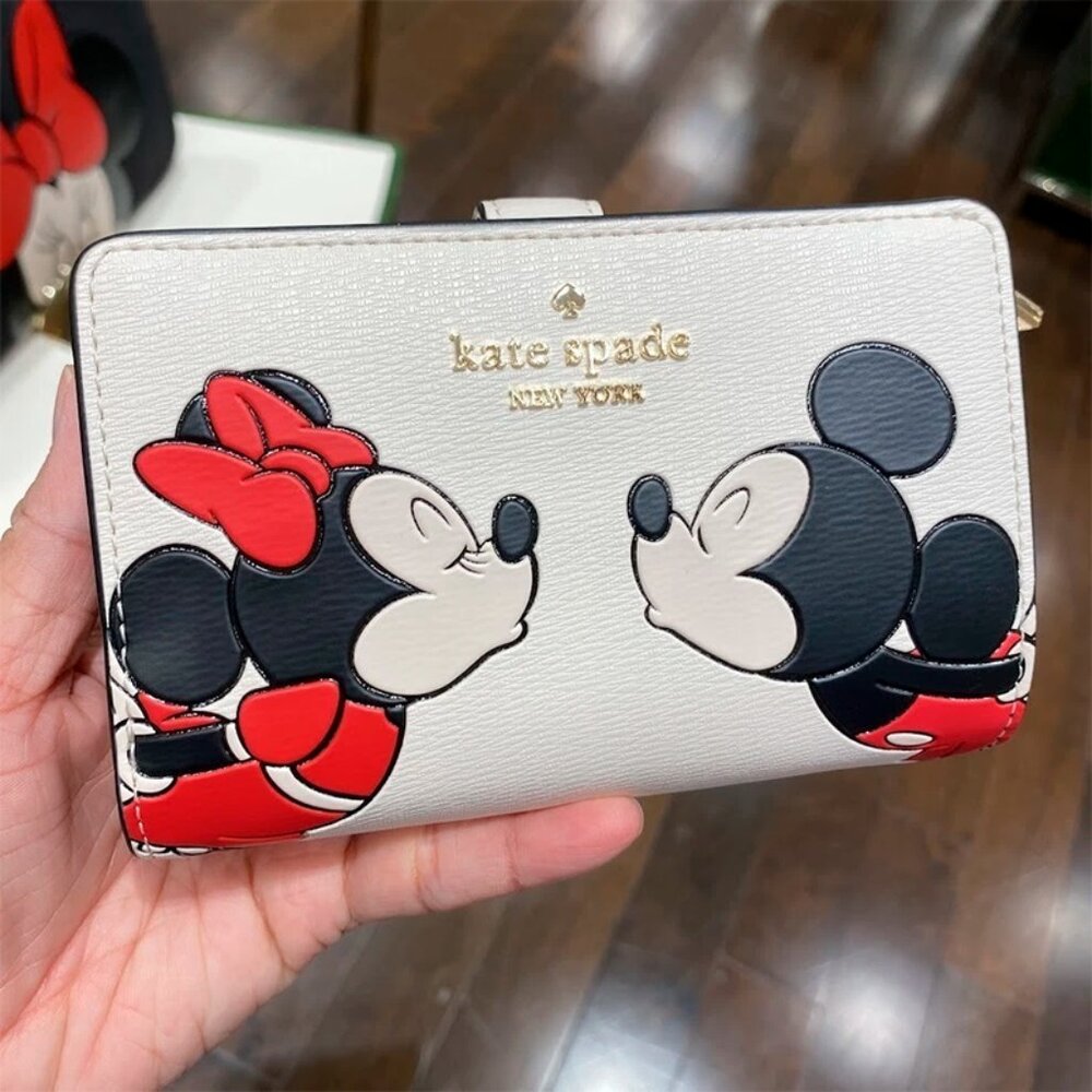 S Kate Spade Disney Minnie Mouse Compact Bifold Wallet Ivory White KG656 NWT - Picture 14 of 16
